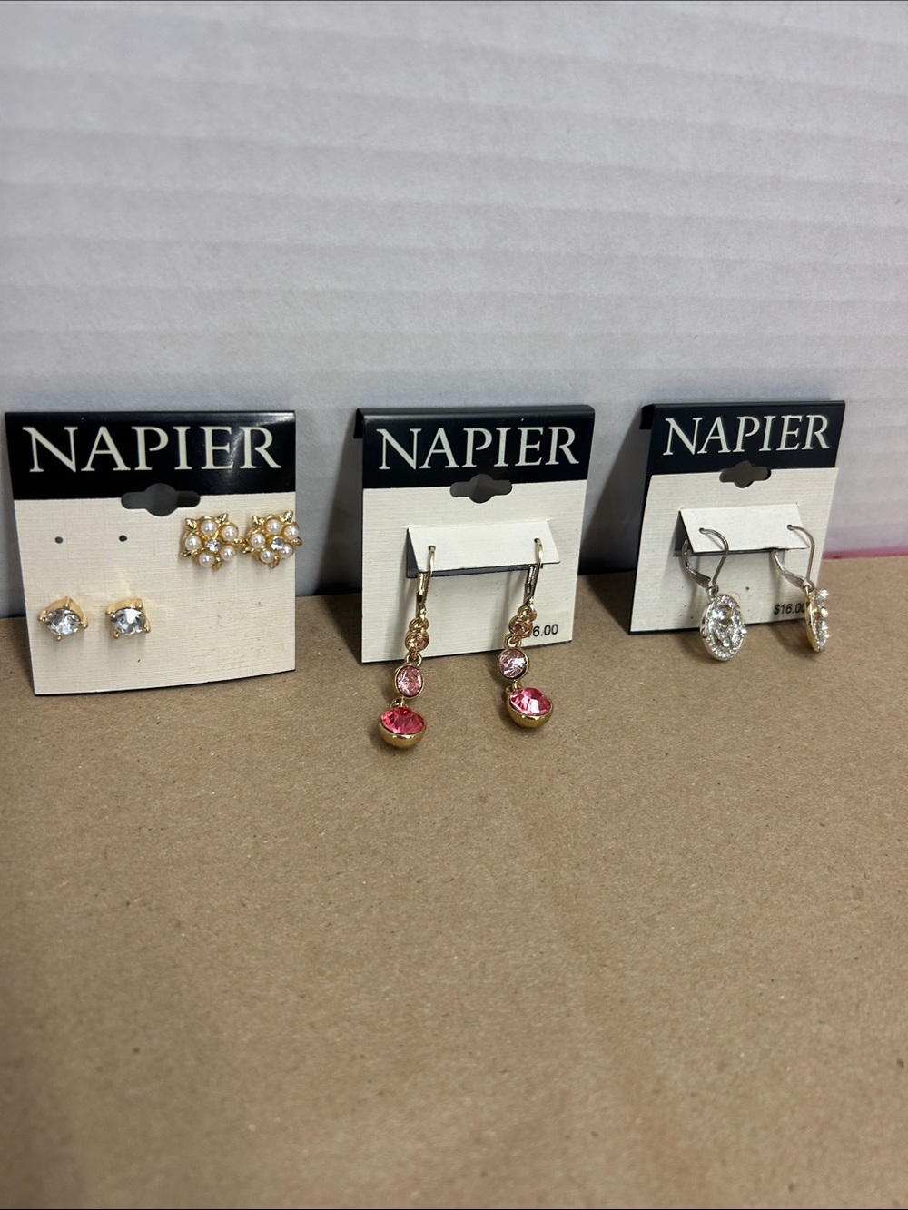 Napier Gold-Tone Pink Dangle Earrings